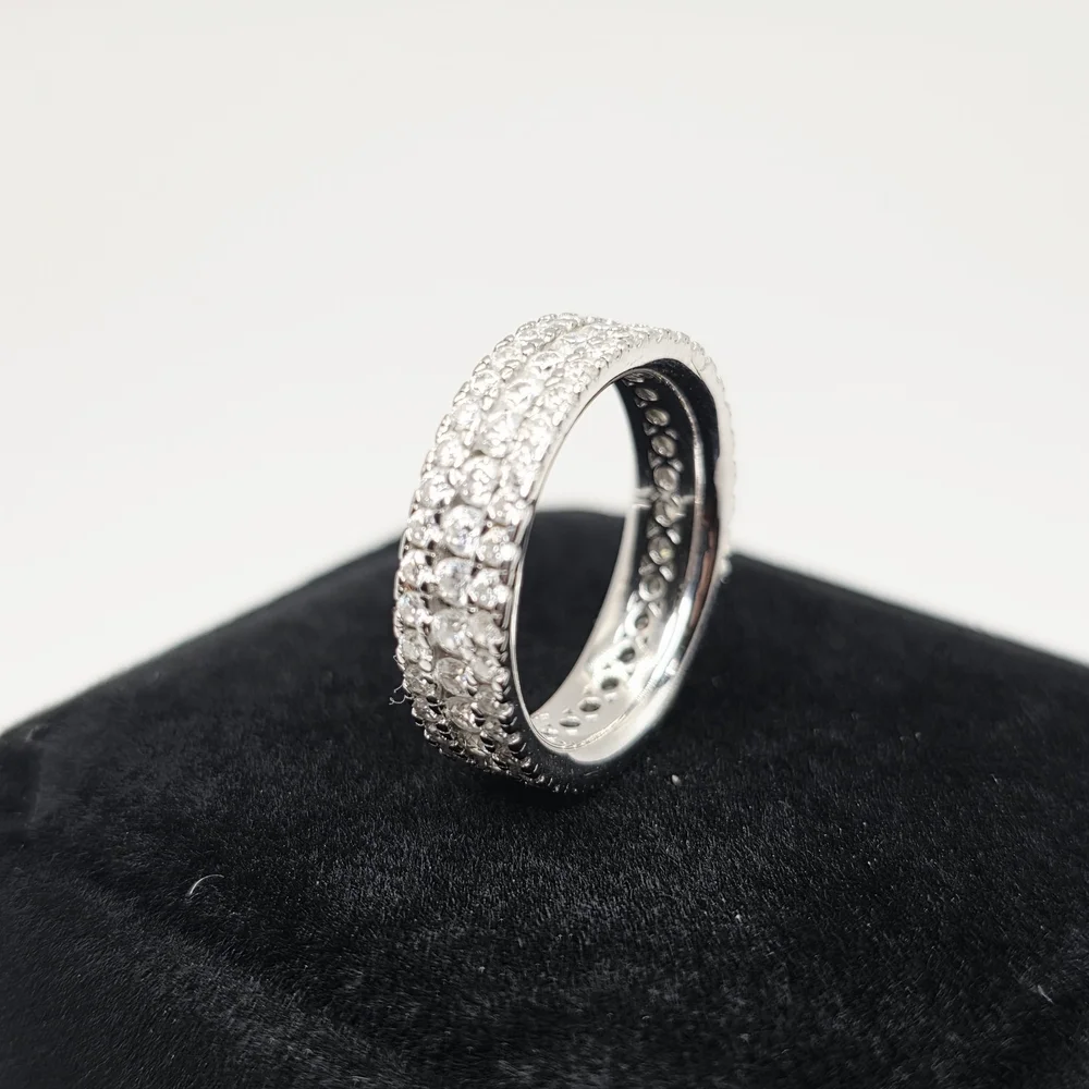 3 Row Moissanite Band, S925 Silver Size 6.